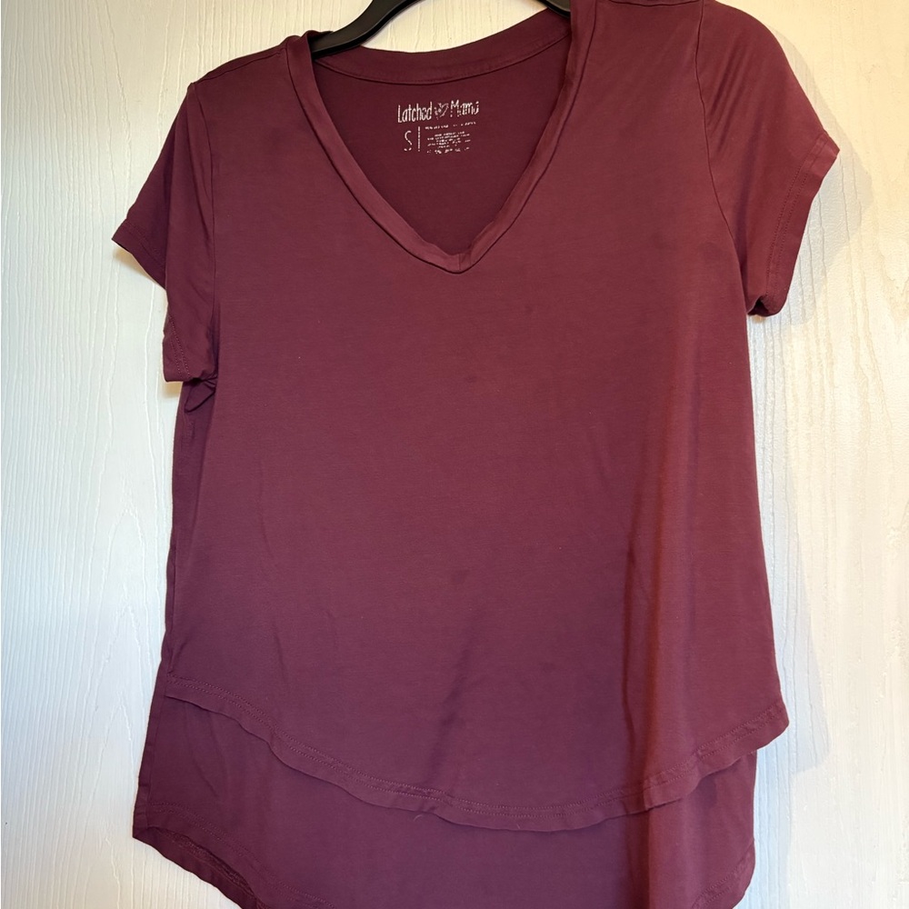 Latched Mama Maroon Short Sleeve V-Neck Tee